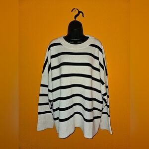 A New Day  Cream & Black Stripe Pull Over Sweater Size 2x New